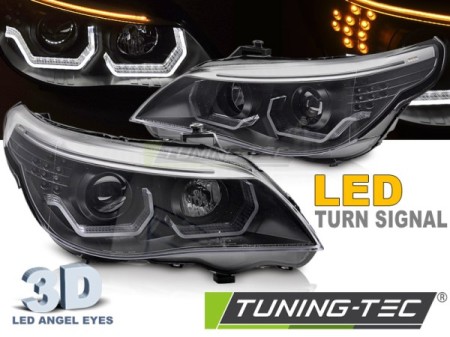 HEADLIGHTS ANGEL EYES LED 3D BLACK fits BMW E60 E61 03-07