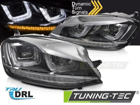 HEADLIGHTS LIGHT SEQ BLACK WITH CHROME LINE fits VW GOLF 7 13-17