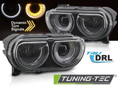 HEADLIGHTS BLACK DRL fits DODGE CHALLENGER 08-14