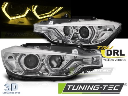 HEADLIGHTS ANGEL EYES YELLOW LED DRL CHROME fits BMW F30/F31 11-15 