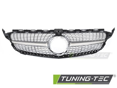 GRILLE DIAMOND SILVER CHROME with CAMERA HOLE fits MERCEDES W205 18-21 / S205 18-21 / C205 18-23 / A205 18-23