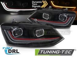 HEADLIGHTS RED LED SEQ DRL fits VW POLO V 6R 09-17